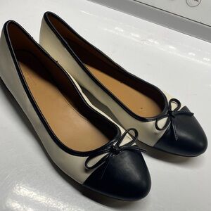 J. Crew leather Black and Cream Bow ballet Flats